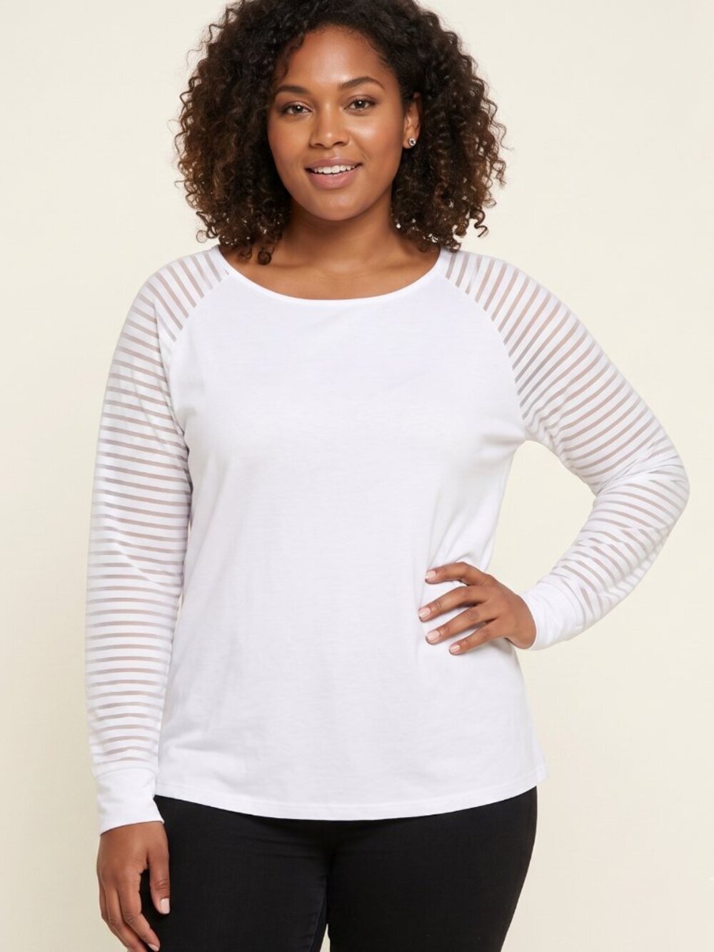 NWT Women’s White Long Sleeve Top with Semi-Sheer Sleeves – Size 2XL